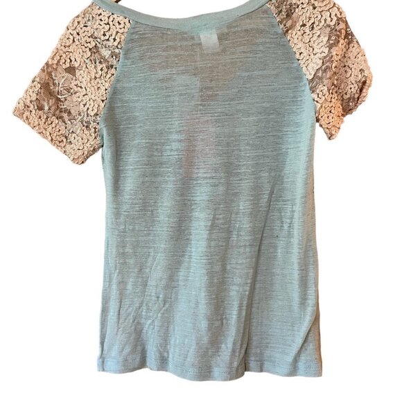 Angels & Diamonds XS Blue Sequins Rhinestones and Lace Western Cross T-Shirt - Picture 5 of 6